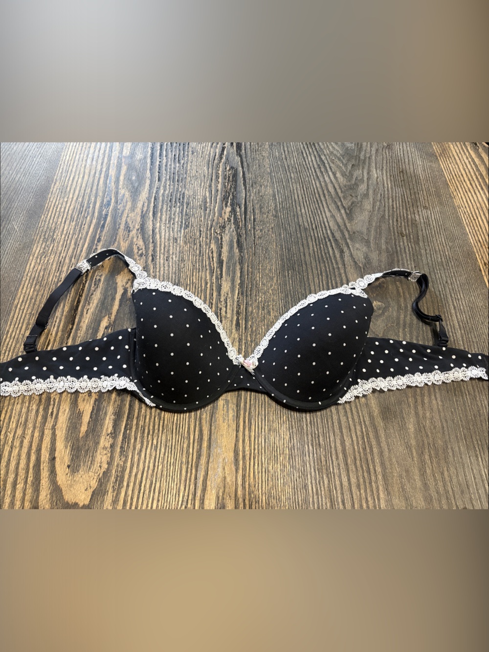 Black Polka Dot Lace Trim T-Shirt Bra